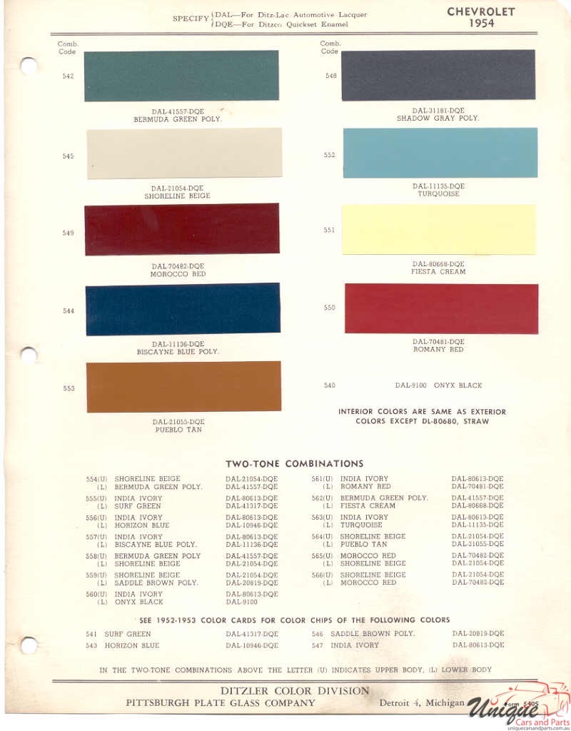 1954 Chev Paint Charts PPG 1